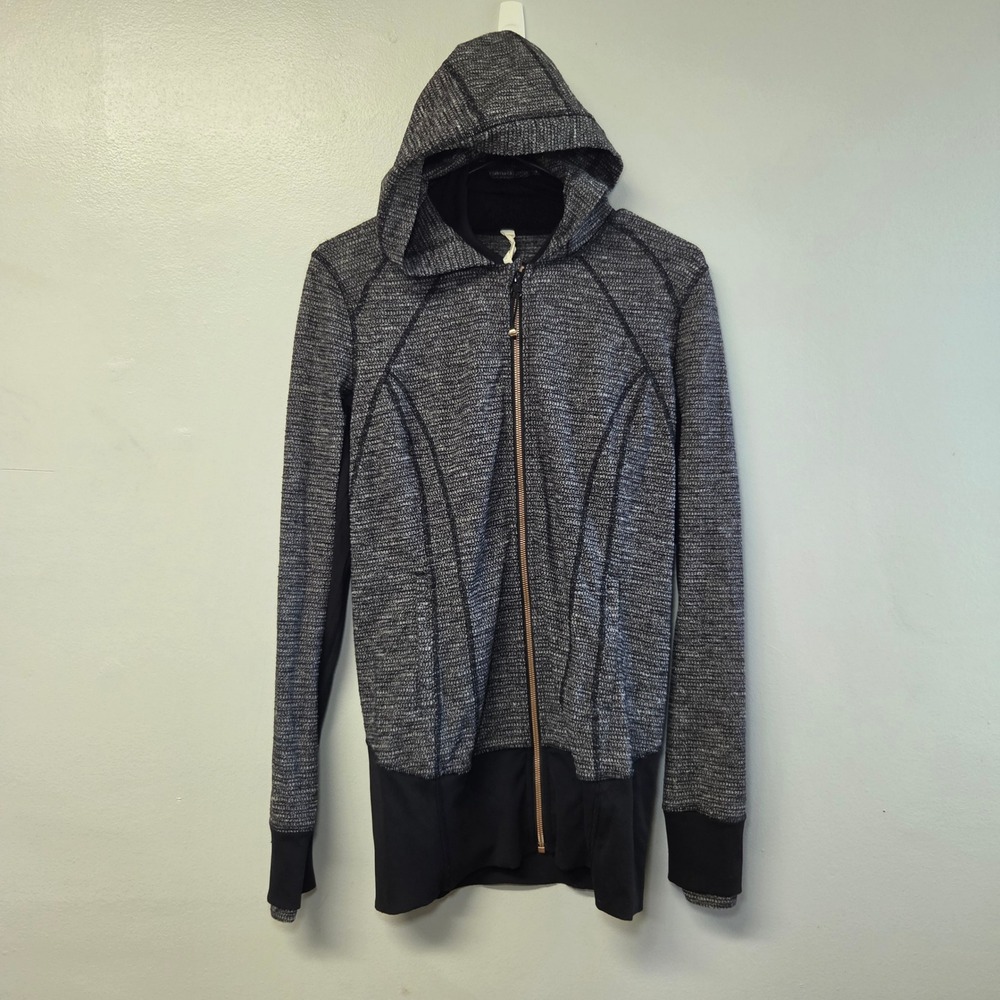 Lululemon Athletica Womens Gray Full Zip Hooded Jacket Size 8 Rose Gold Zipper